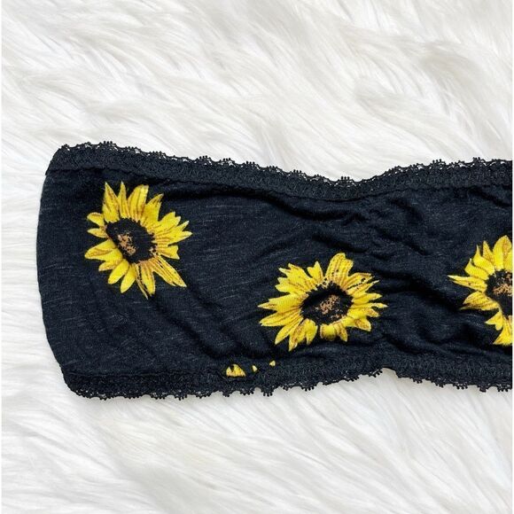 Forever 21 Sunflower Lace Trim Bandeau Black and Yellow Size Medium - Picture 1 of 3